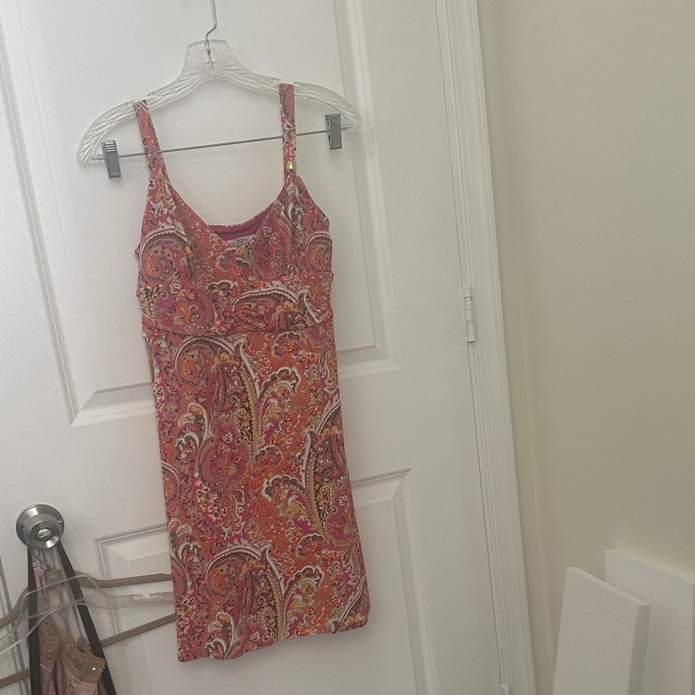 LOFT Red and Pink Paisley Mini Dress